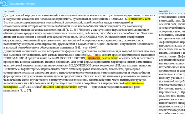 Рисунок 57 — Ручное разбиение шинглов, которые небыли перефразированы (текст желтых блоков)